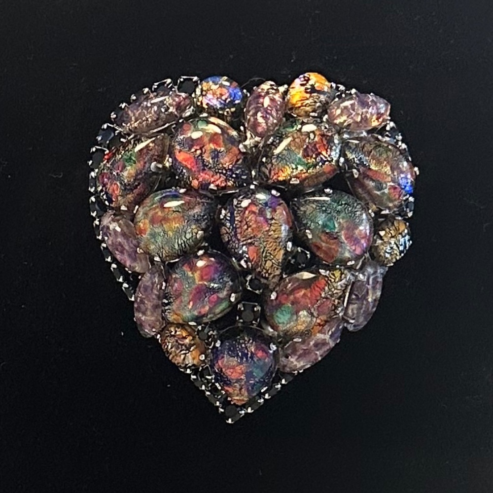 DANNY POLLAK - Puffy Heart Brooch Amethyst Opal 3D Artisan Statement Pin